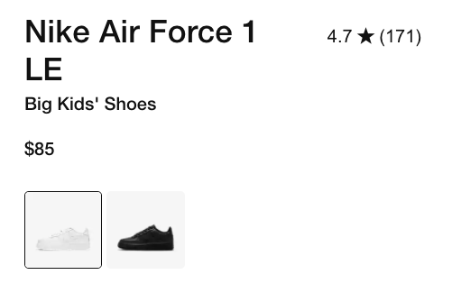 Nike Air force 1 LE Big kid's $85